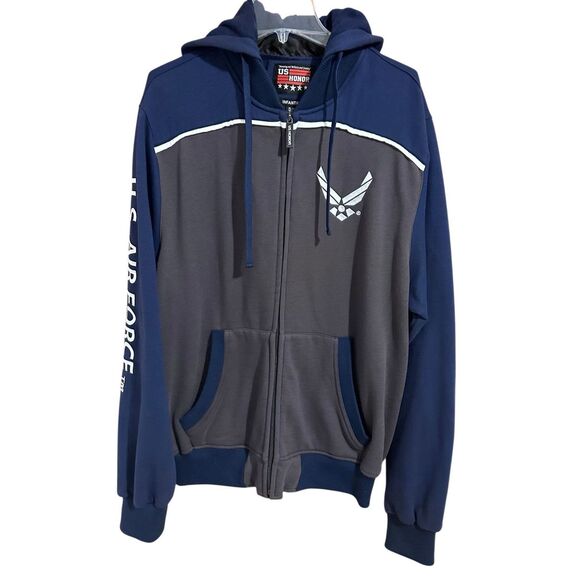 US HONOR US Air Force Full-Zip Hooded Sweatshirt Men's XL Gray Navy - Picture 6 of 13